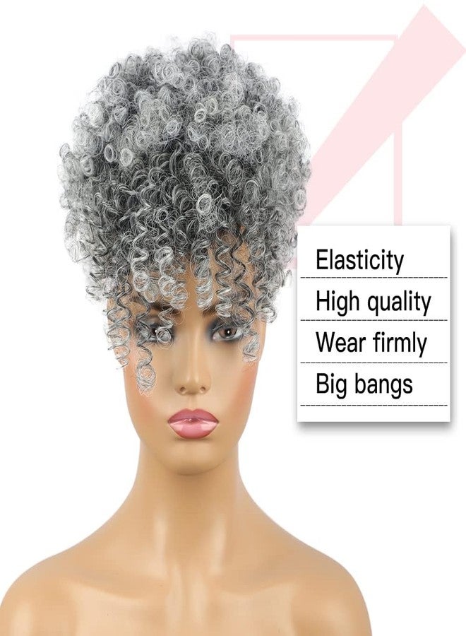 إنترانسد ستايلز تسريحة ذيل حصان برباط مع غرة، وصلات شعر ذيل حصان أفرو للنساء، ذيل حصان قصير مجعد مع غرة، قطعة شعر ملفوفة بمشابك للنساء (رمادي فاتح)... - Image 2